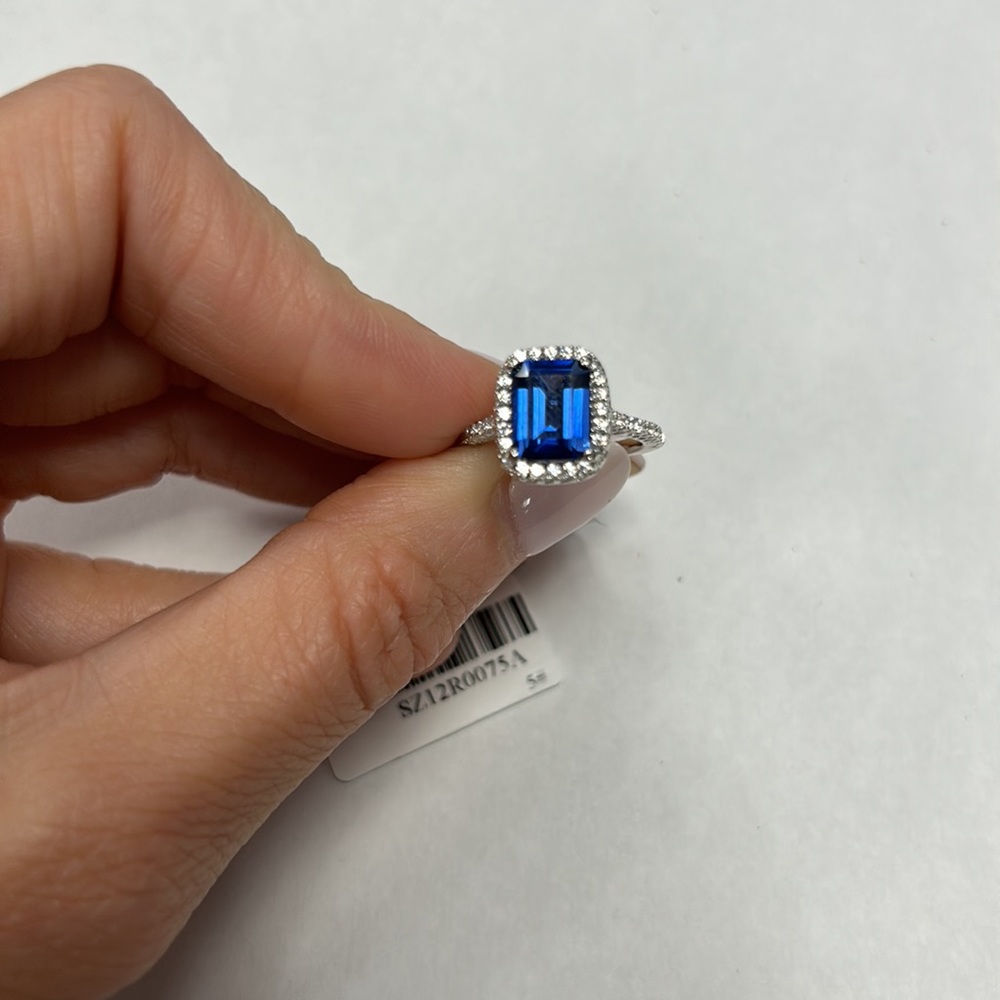 Emerald-Cut Blue Sapphire Halo Ring - Women Jewelry